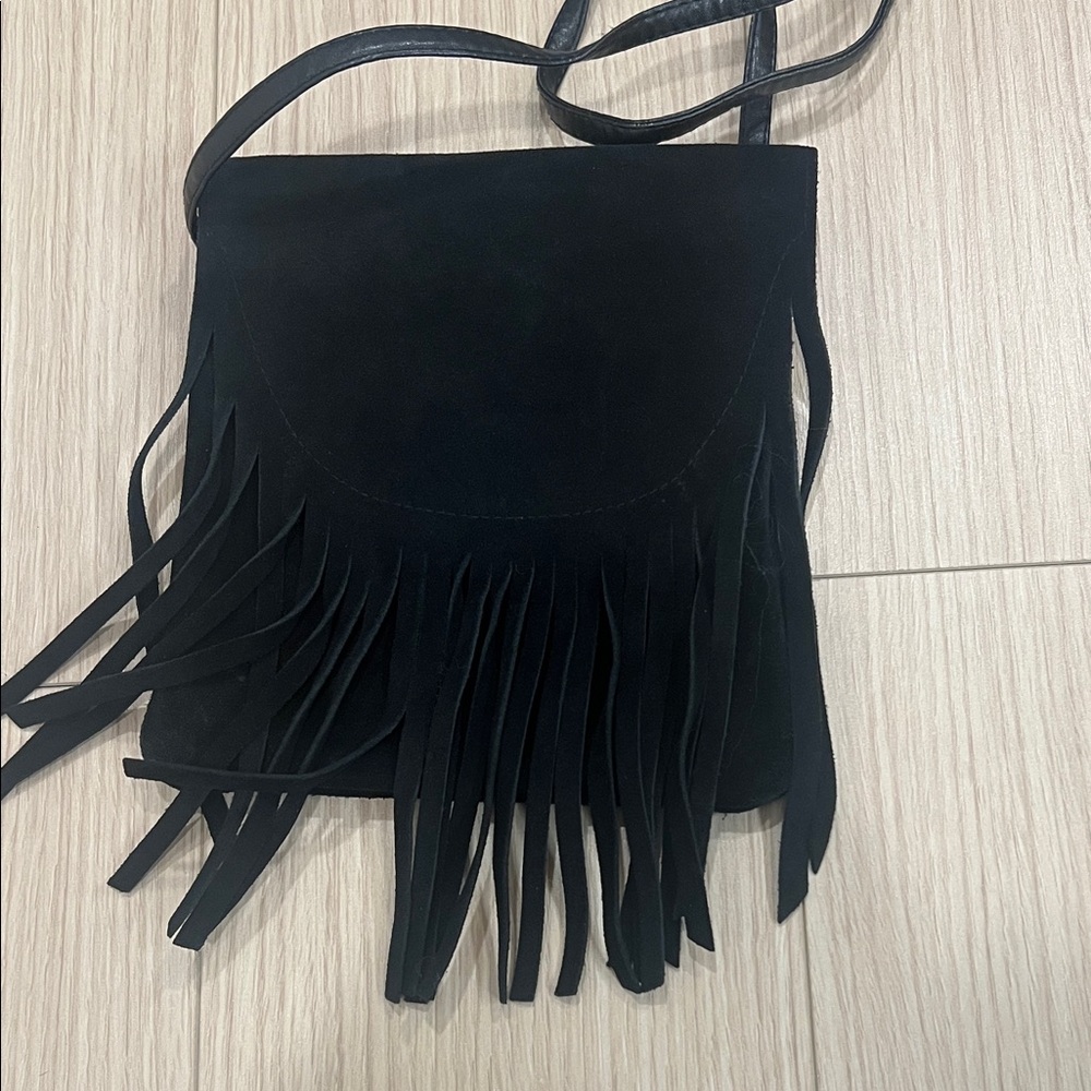 NATURAL LIFE Black Crossbody Bag with Fringe